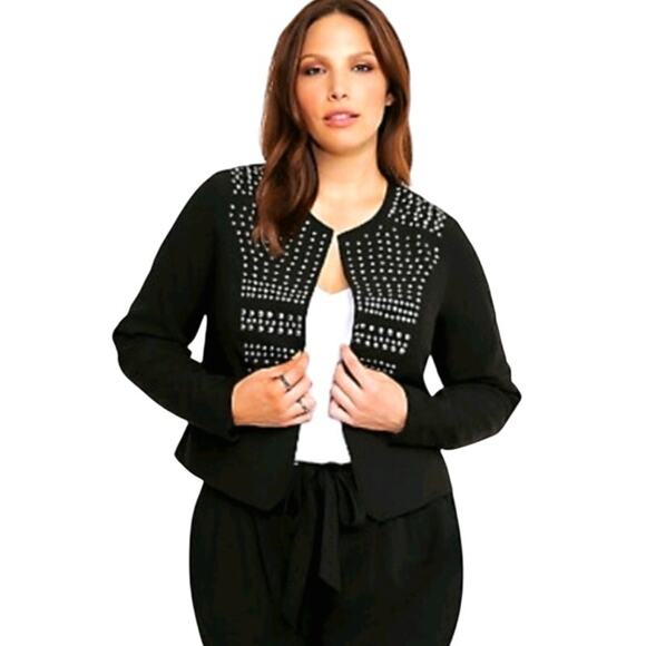 SALE Talbots Open Front Metal Embellished Studded Cropped Jacket Black SZ 1 - Picture 2 of 9
